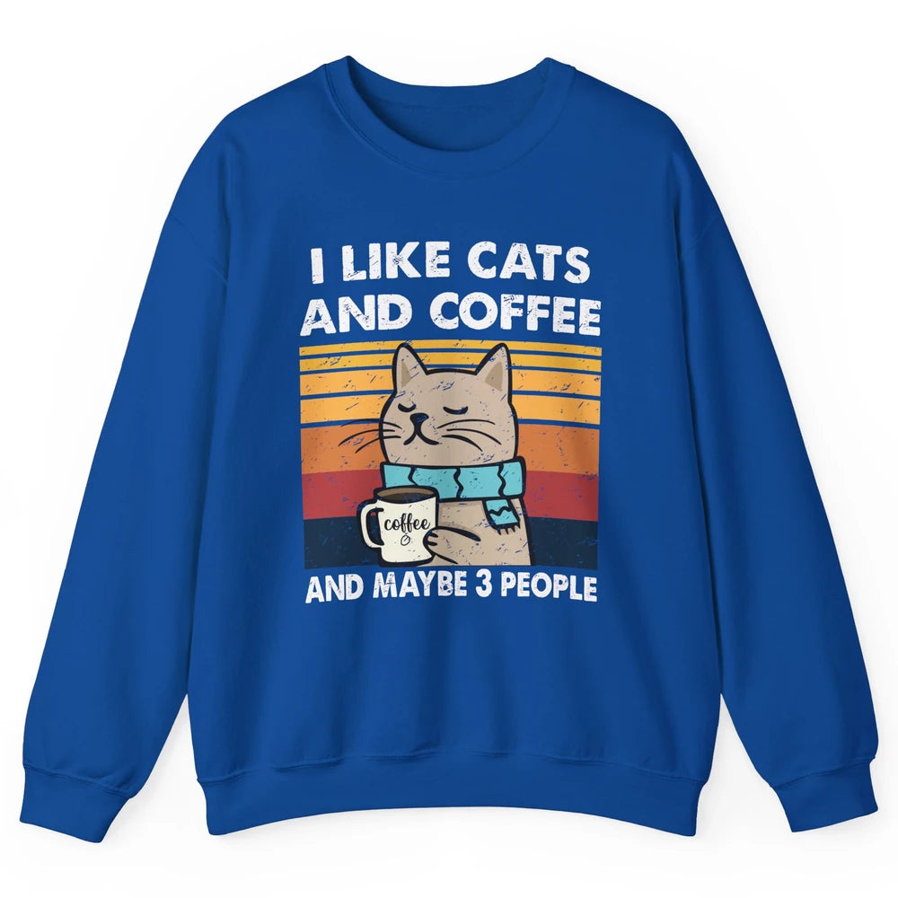 Retro Funny Fall Cat I Like Cats Coffee And Maybe 3 People Unisex Crewneck Sweatshirt