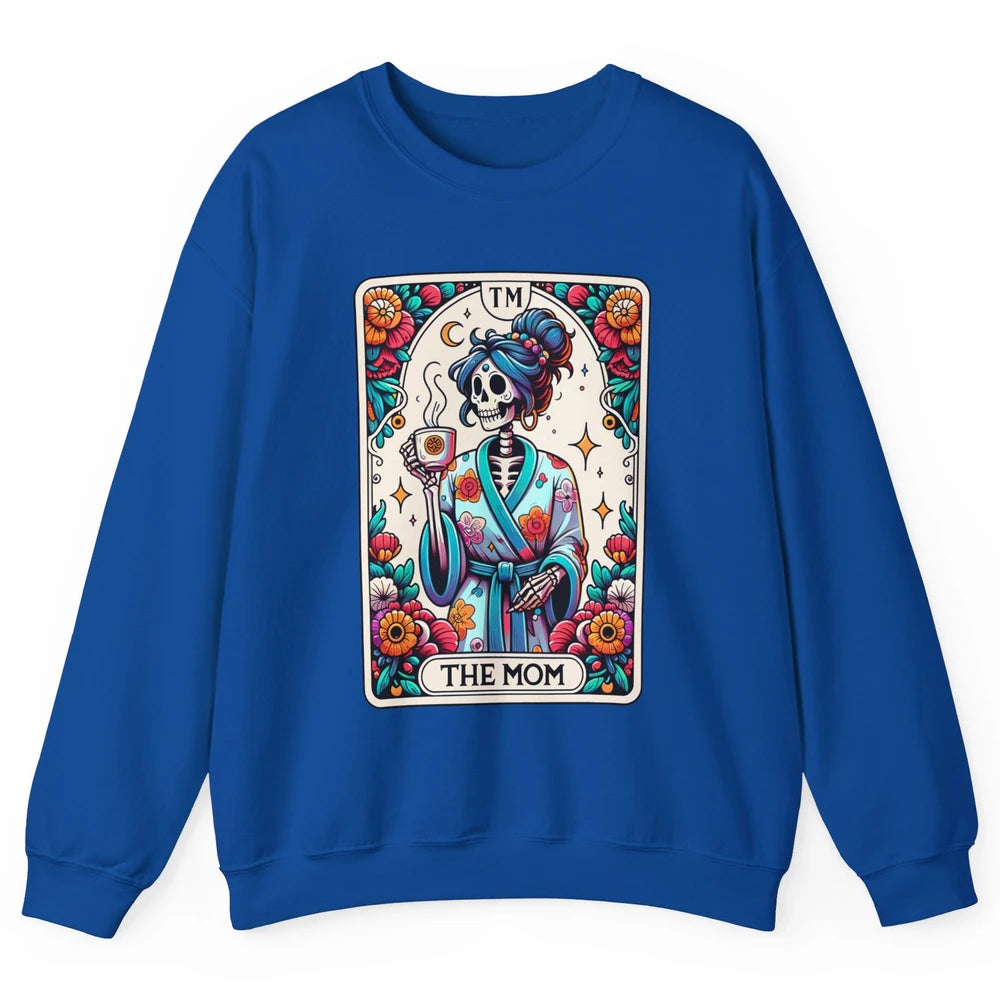 Retro Floral Skeleton The Mom Tarot Card Halloween Mom Life Unisex Crewneck Sweatshirt