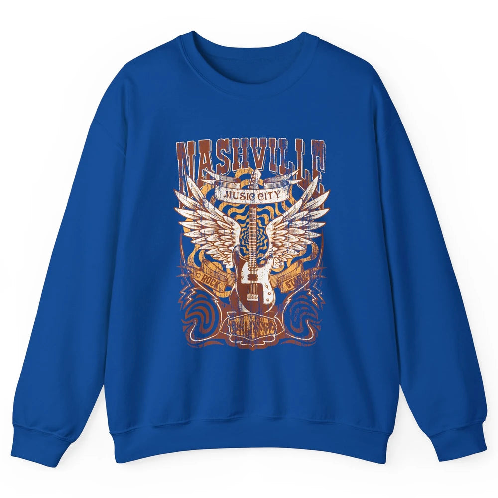 Retro Guitar Nashville Music City Western Country Music Unisex Crewneck Sweatshirt