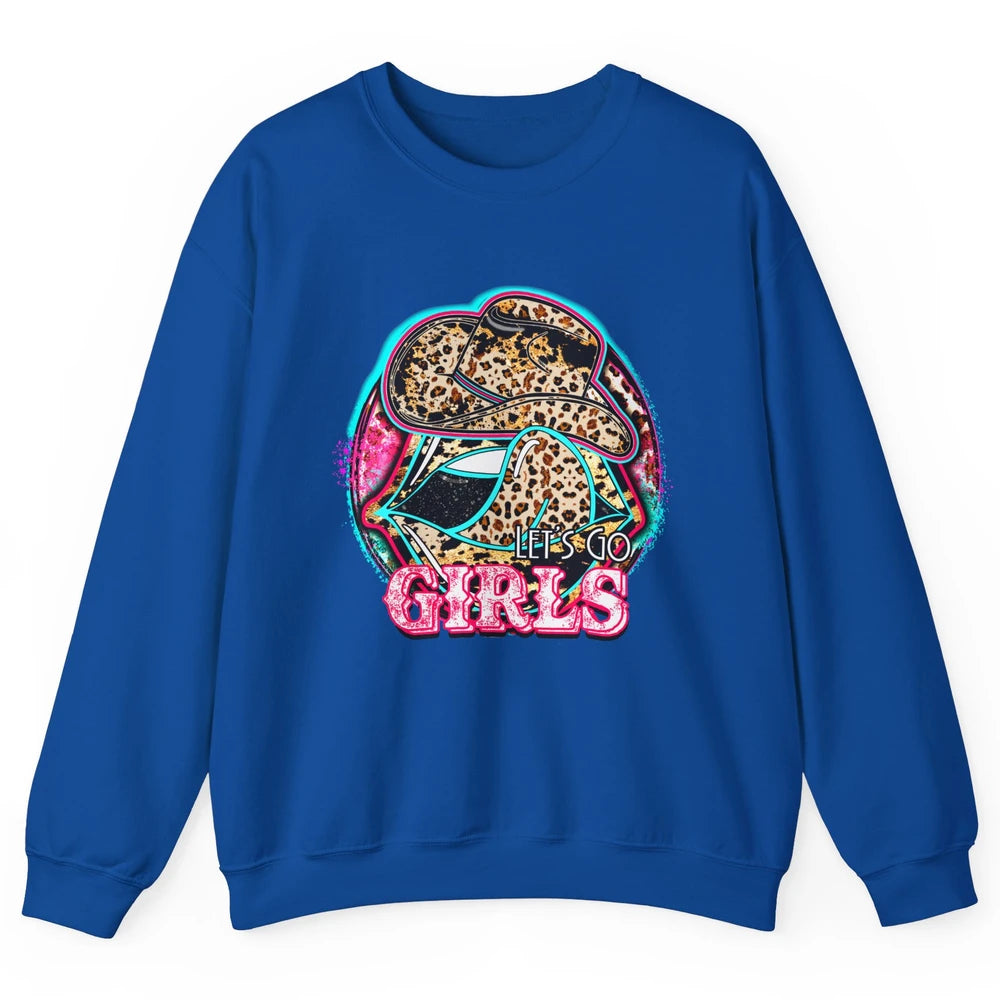 Retro Leopard Cowboy Boots Let's Go Girls Western Cowgirls Unisex Crewneck Sweatshirt
