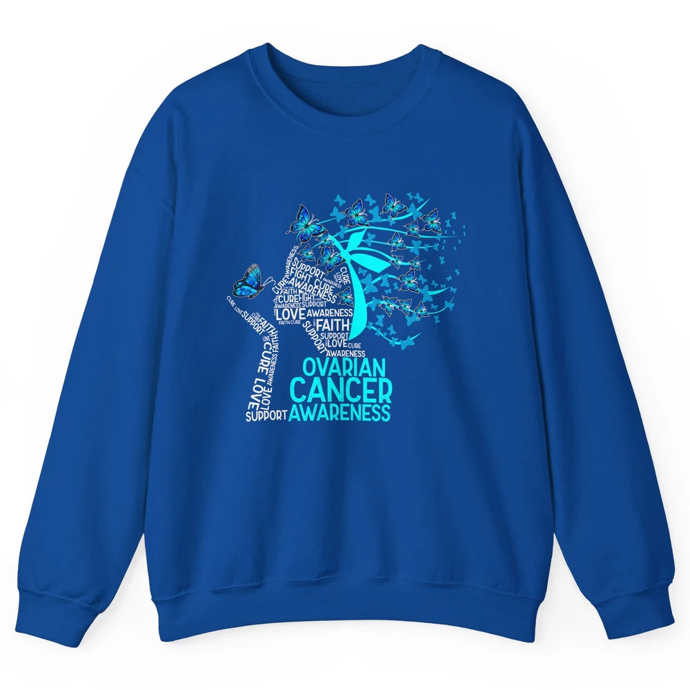 Ovarian Cancer Awareness Hope Love Cure Teal Ribbon Unisex Crewneck Sweatshirt