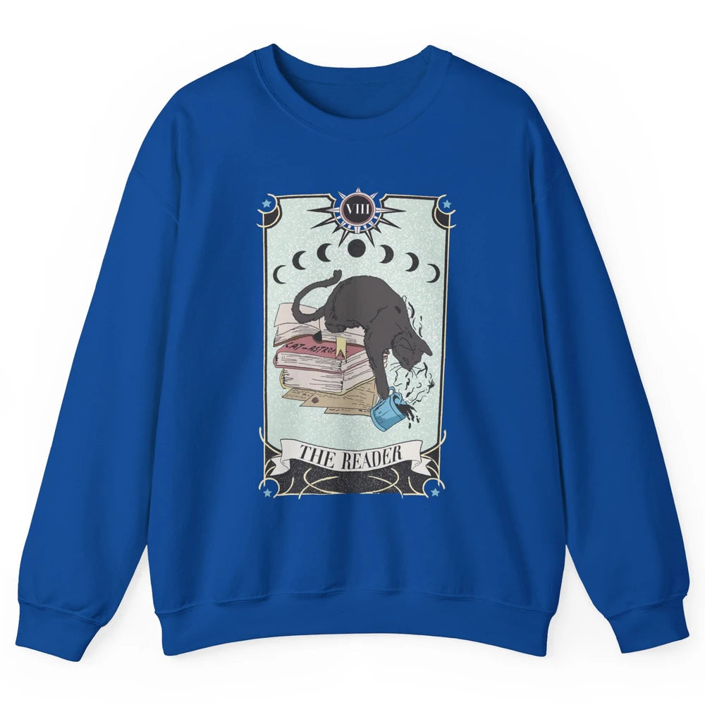 Retro Cat Books The Reader Tarot Card Halloween Reading Gift Unisex Crewneck Sweatshirt