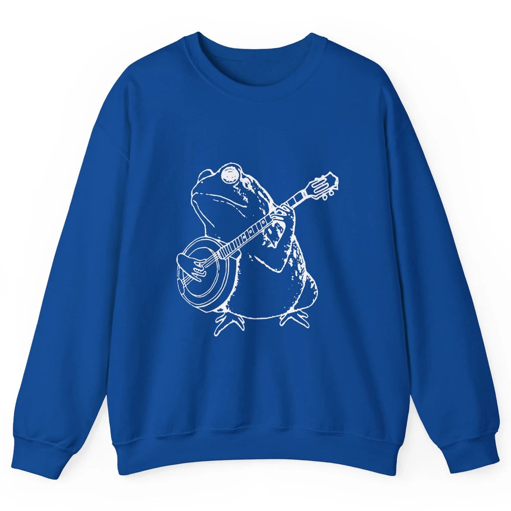 Retro Frog Playing Banjo Musician Banjo Player Music Vintage Unisex Crewneck Sweatshirt