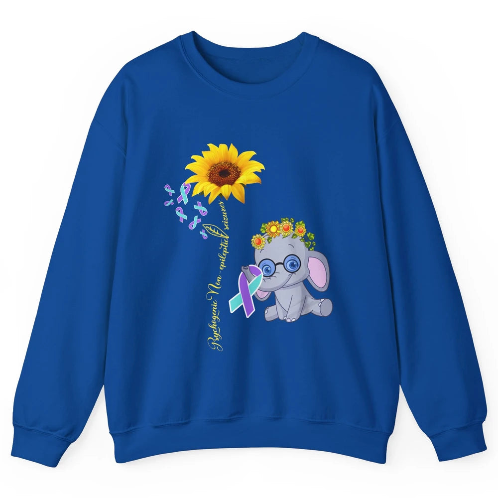 PNES Awareness Purple Teal Ribbon Sunflower Baby Elephant Unisex Crewneck Sweatshirt