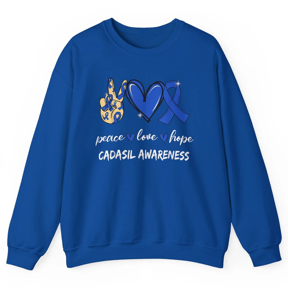 Peace Love Hope Heart Love Cadasil Awareness Blue Ribbon Unisex Crewneck Sweatshirt
