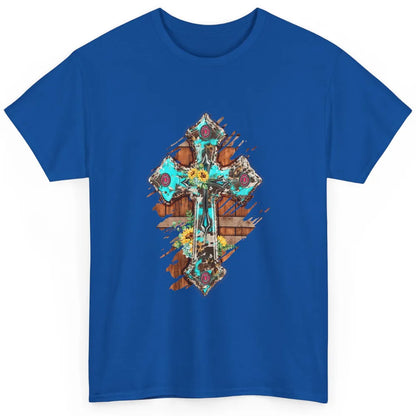 Western Country Boho Christian Turquoise Leopard Faith Cross Classic Unisex T-Shirt