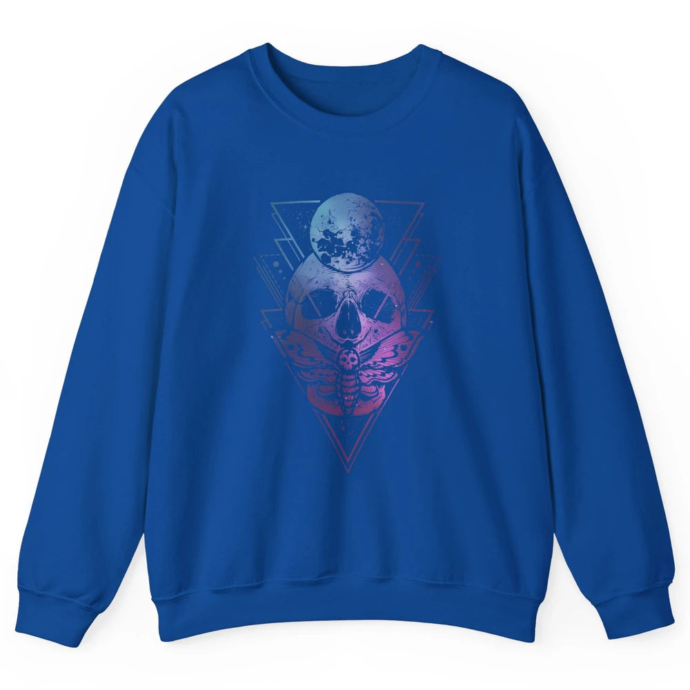 Moon Skull Wicca Crescent Lunar Moth Skeleton Halloween Goth Unisex Crewneck Sweatshirt