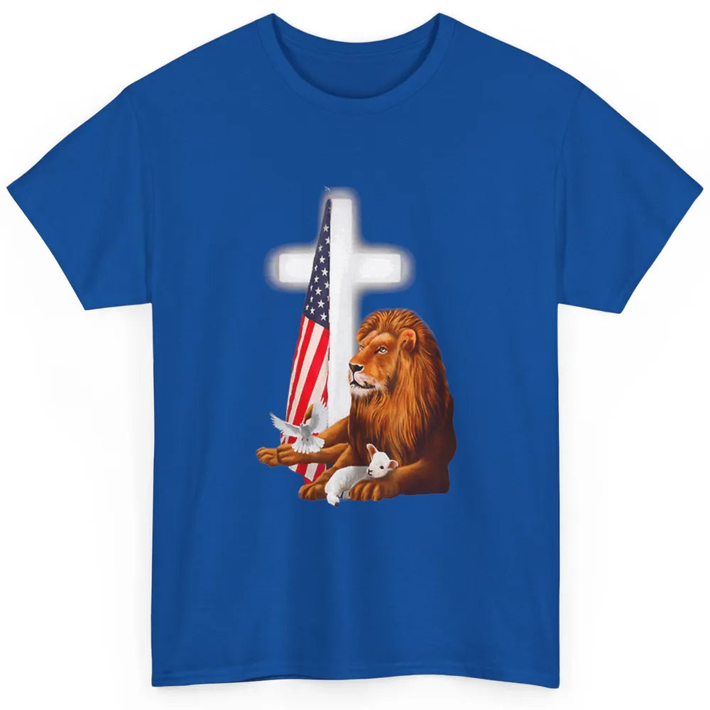 Patriotic Christian Lamb Bible Verse Lion Cross Religious Classic Unisex T-Shirt