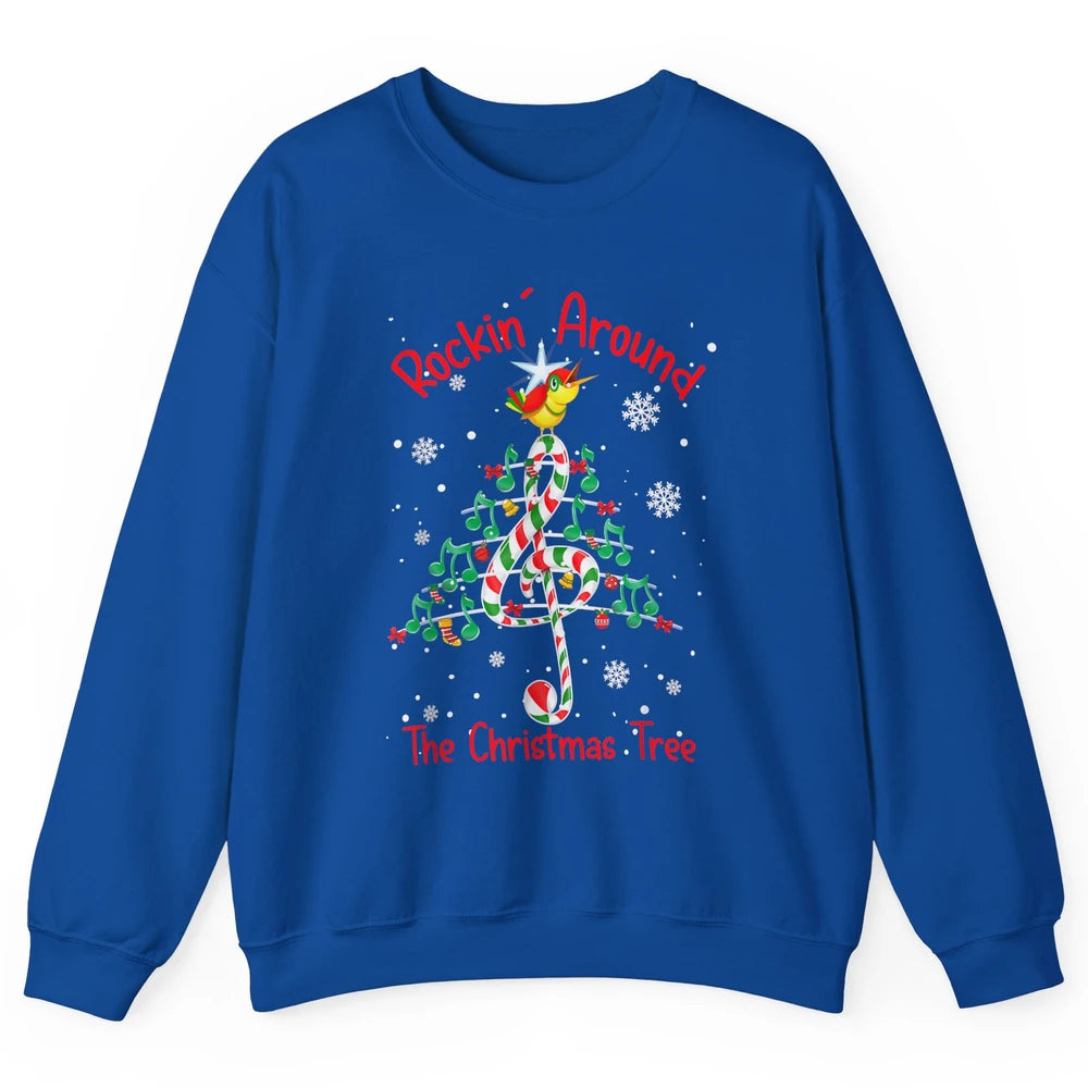 Rockin' Around The Christmas Tree Xmas Music Note Snow Retro Unisex Crewneck Sweatshirt