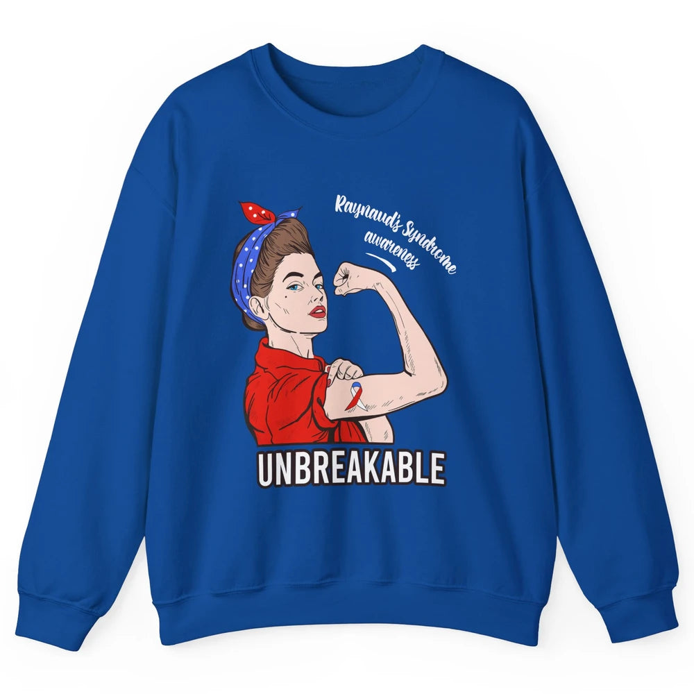 Raynaud's Syndrome Red Blue Ribbon Strong Woman Unbreakable Unisex Crewneck Sweatshirt