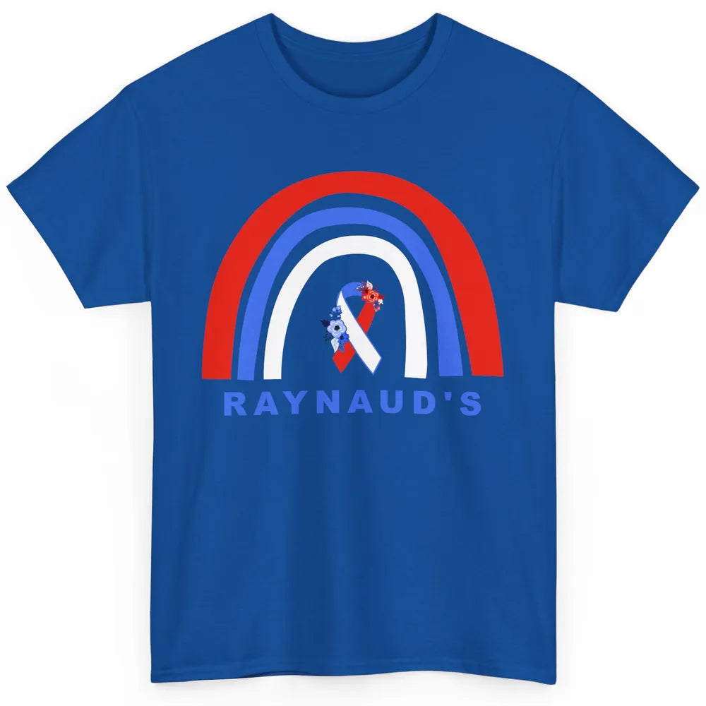 Raynaud's Syndrome Awareness Floral Red Blue Ribbon Rainbow Classic Unisex T-Shirt