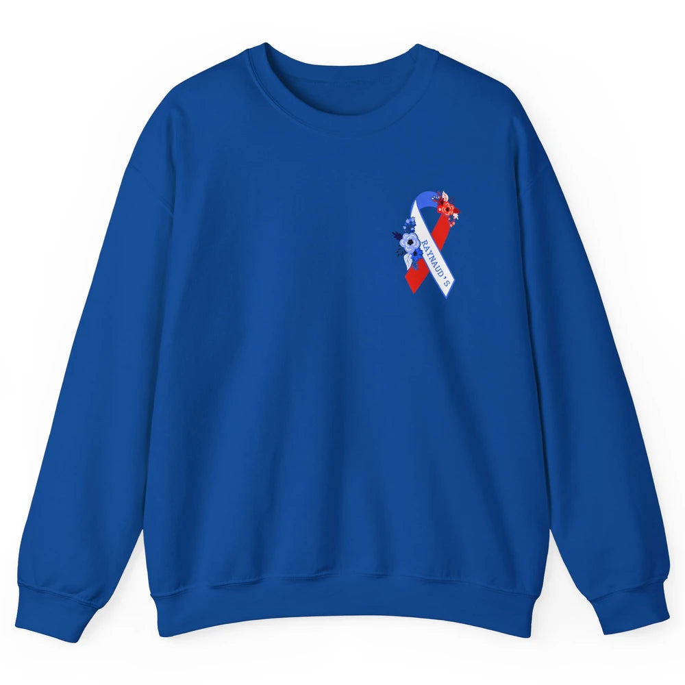Raynaud's Syndrome Awareness Support Floral Red Blue Ribbon Unisex Crewneck Sweatshirt