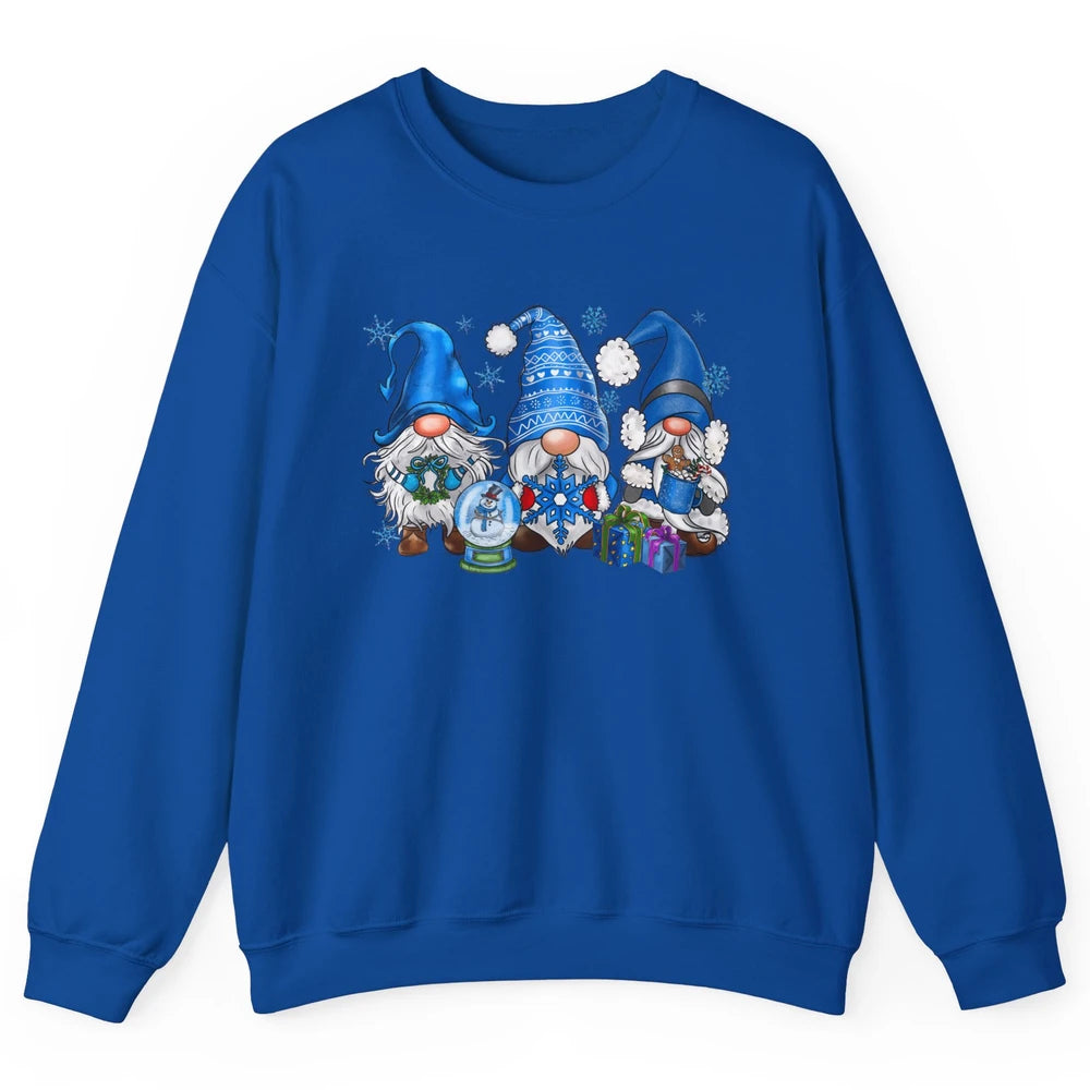 Retro Blue Snowman Gnomes Blue Christmas Winter Gnomies Xmas Unisex Crewneck Sweatshirt