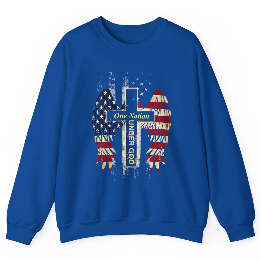 Patriotic One Nation Under God American Flag Faith Cross Unisex Crewneck Sweatshirt