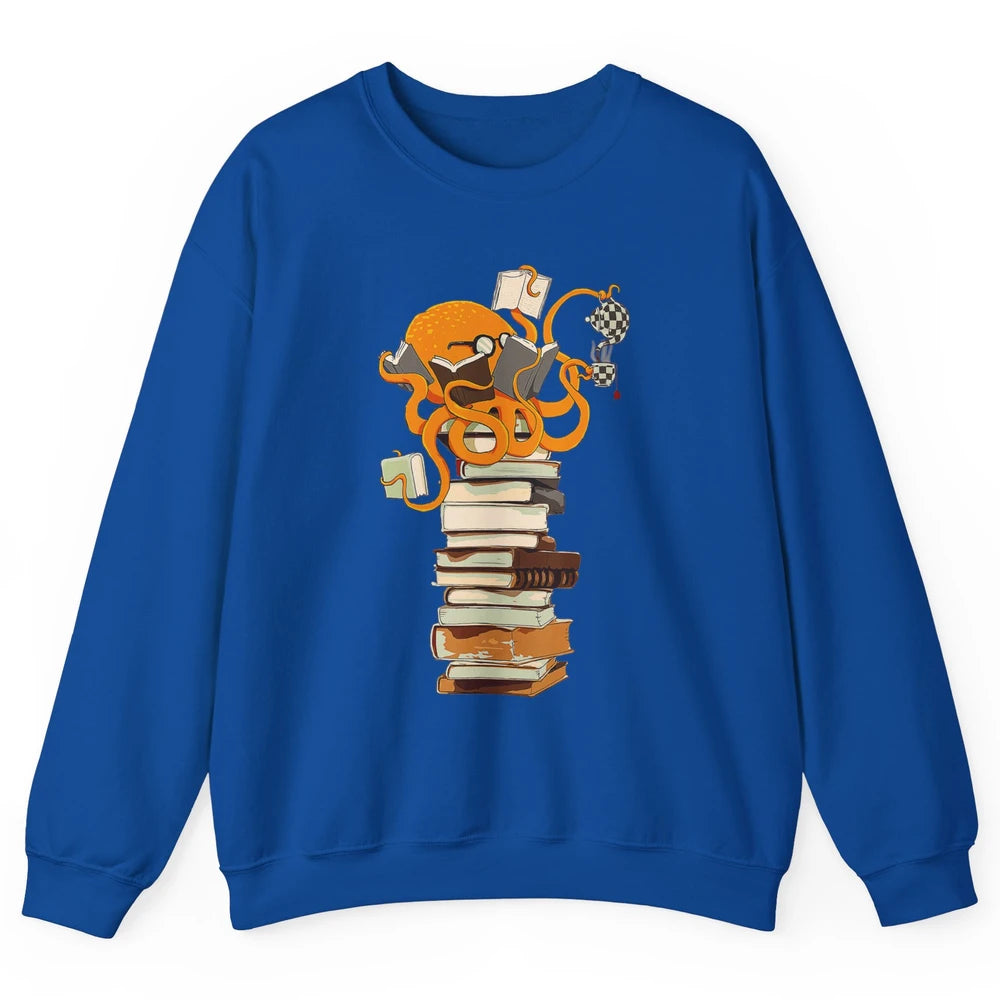 Reading Books Octopus Tea Coffee Sea Animal Marine Bookish Unisex Crewneck Sweatshirt