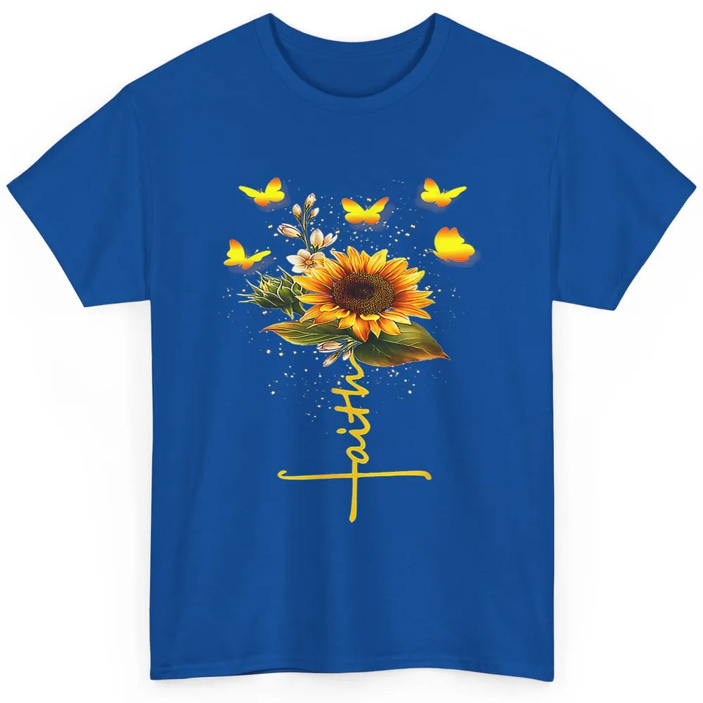 Vintage Faith Cross Sunflower Butterfly Christian Jesus God Classic Unisex T-Shirt