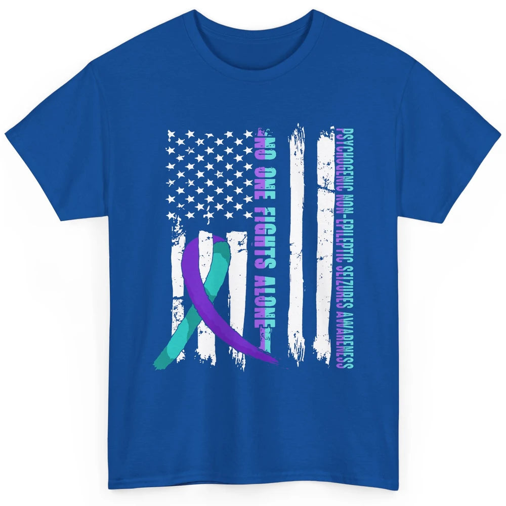 PNES Awareness Purple Teal Ribbon No One Fight Alone US Flag Classic Unisex T-Shirt