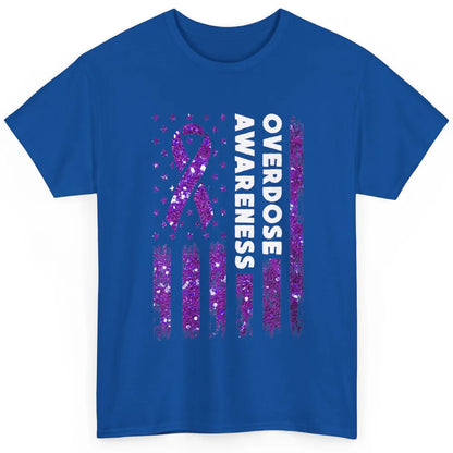 Overdose Awareness US Flag Purple Ribbon Addiction Warrior Classic Unisex T-Shirt