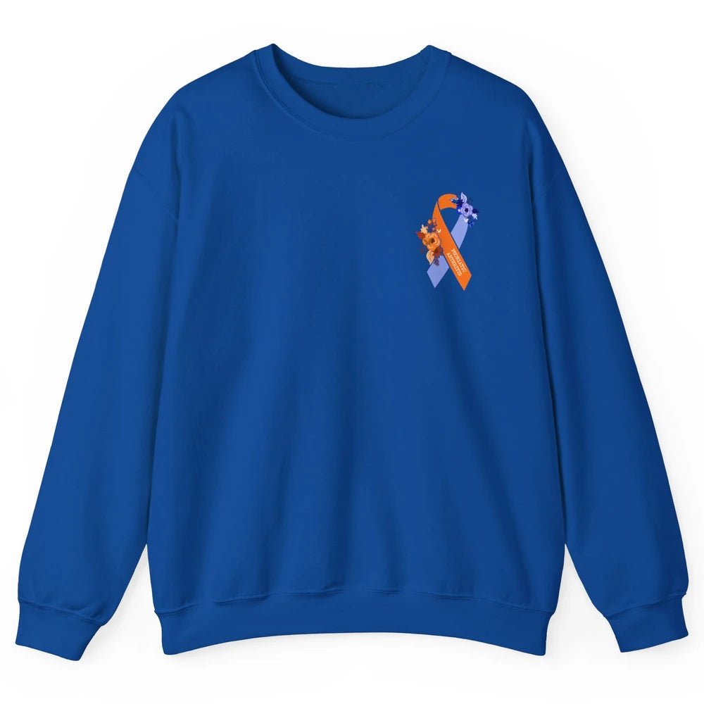 Psoriatic Arthritis Awareness PsA Floral Blue Orange Ribbon Unisex Crewneck Sweatshirt
