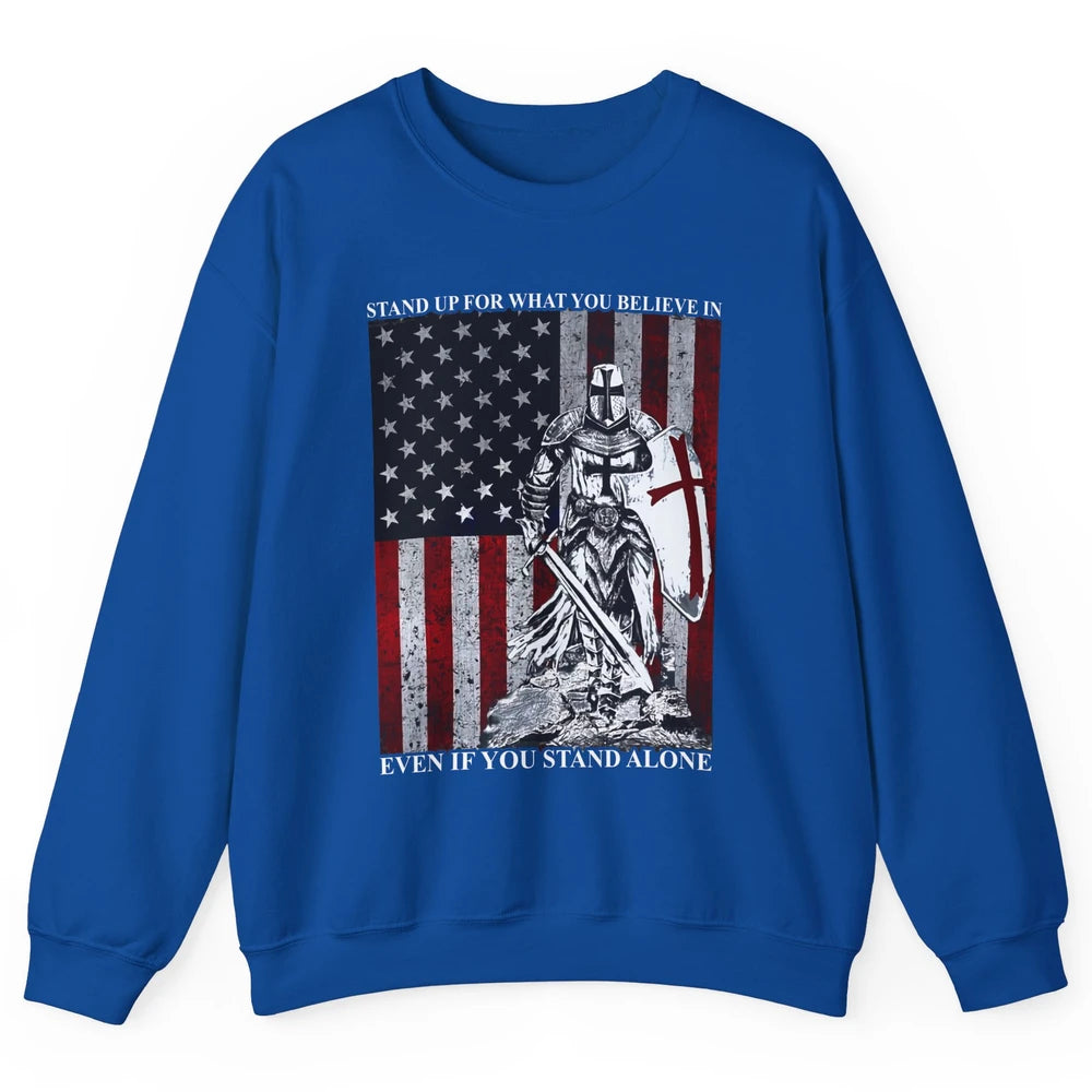 Retro Knight Templar US Flag Stand For What You Believe In Unisex Crewneck Sweatshirt