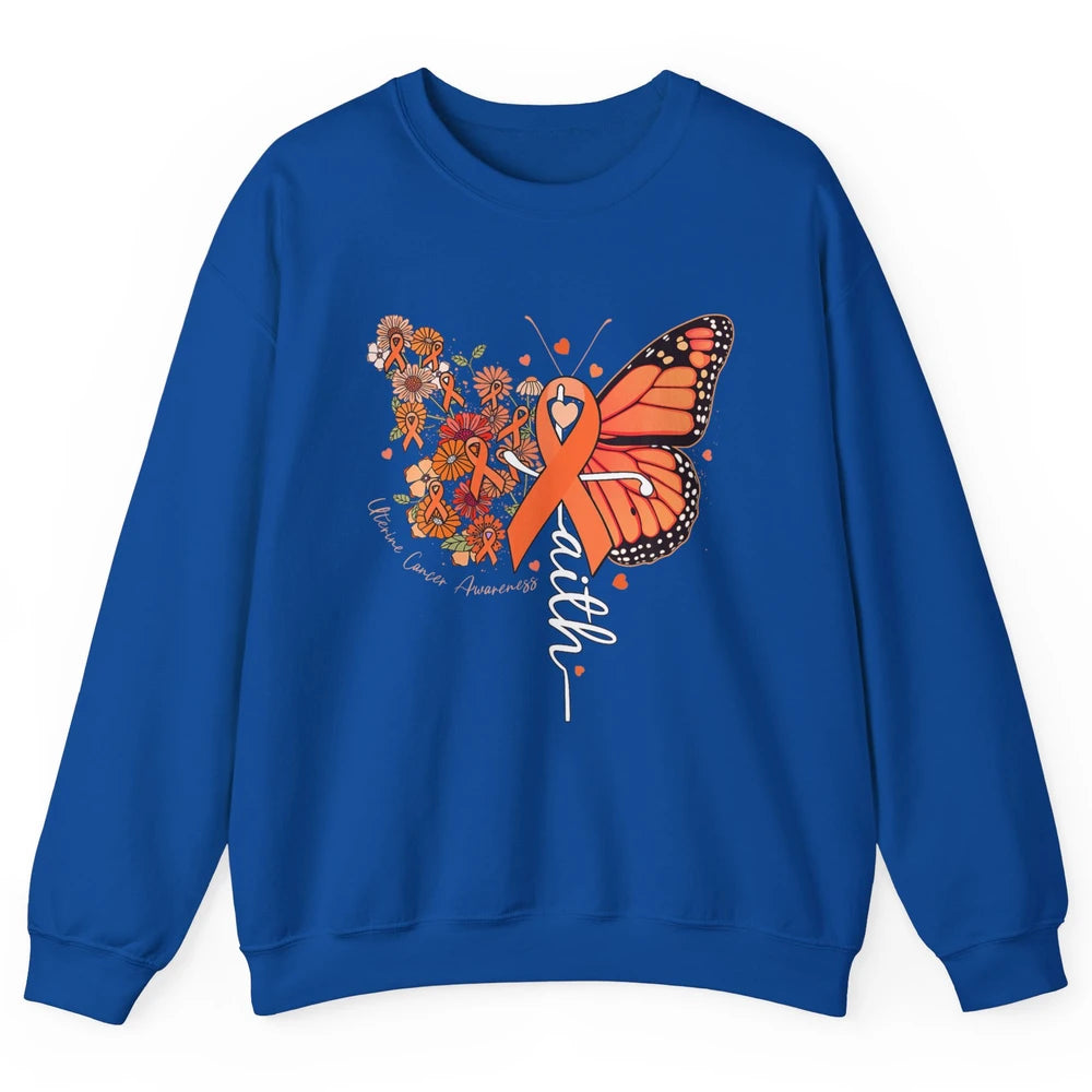 Peach Floral Butterfly Cross Faith Uterine Cancer Awareness Unisex Crewneck Sweatshirt