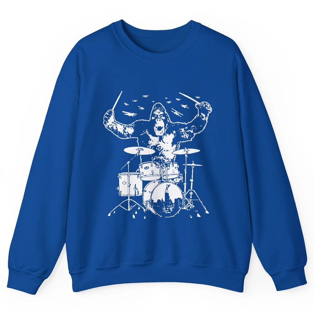 Retro Gorilla Drumming Drummers Gift Percussionists Unisex Crewneck Sweatshirt