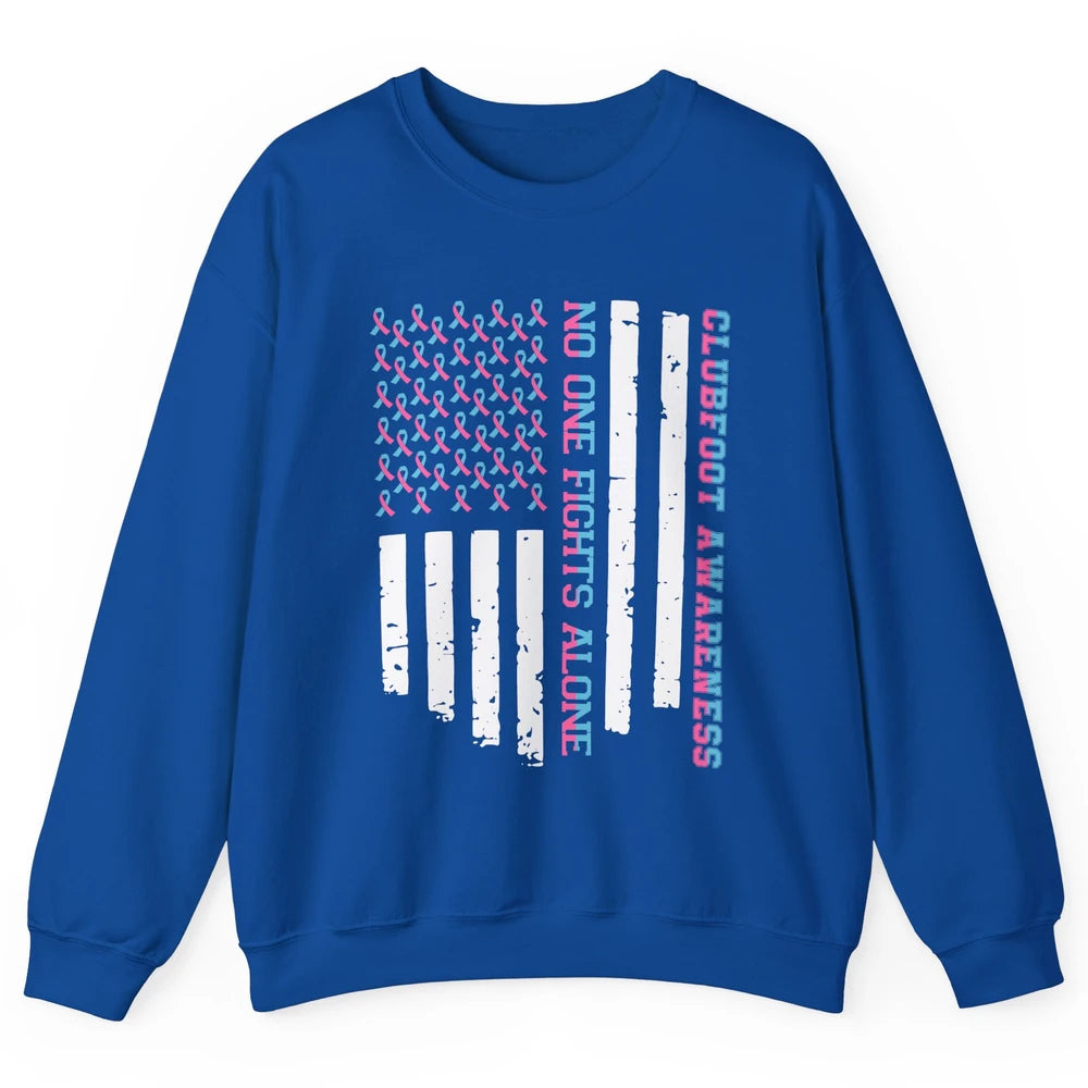 Retro Clubfoot Awareness Ribbon No One Fight Alone US Flag Unisex Crewneck Sweatshirt