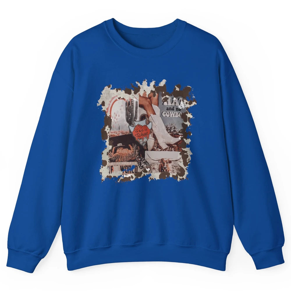 Retro Cowgirl Boots Desert Cactus Go West Western Country Unisex Crewneck Sweatshirt