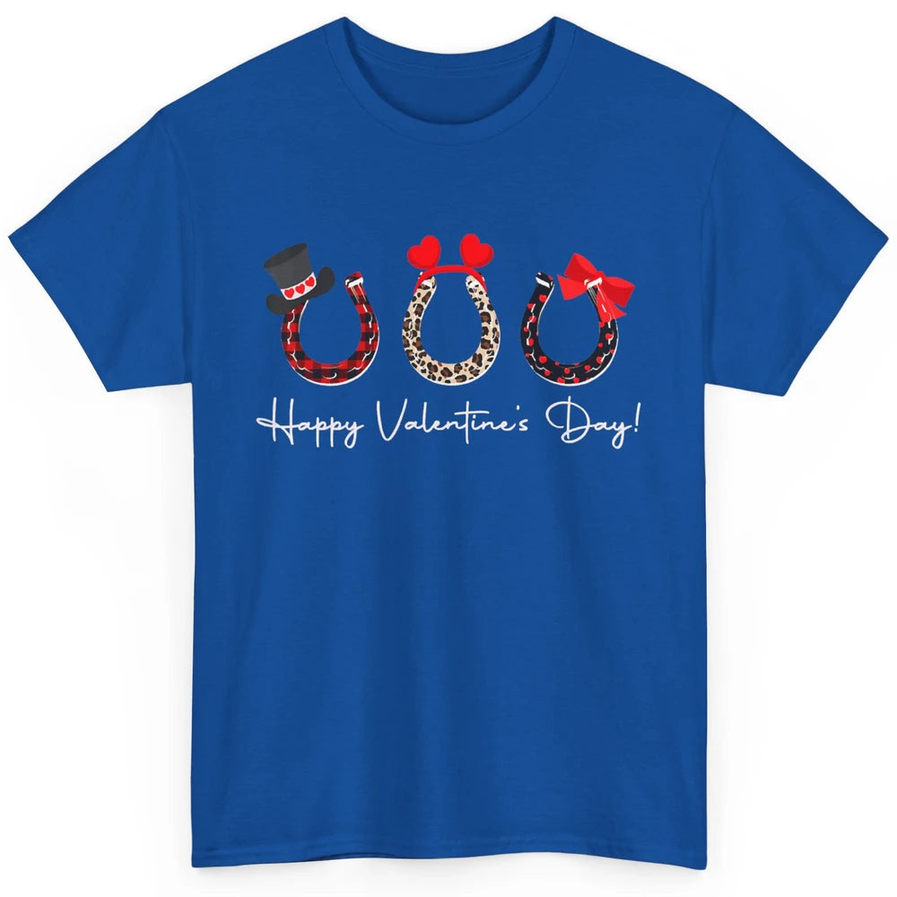Leopard Red Plaid Heart Love Horseshoes Horse Lover Happy Valentine's Day Classic Unisex T-Shirt