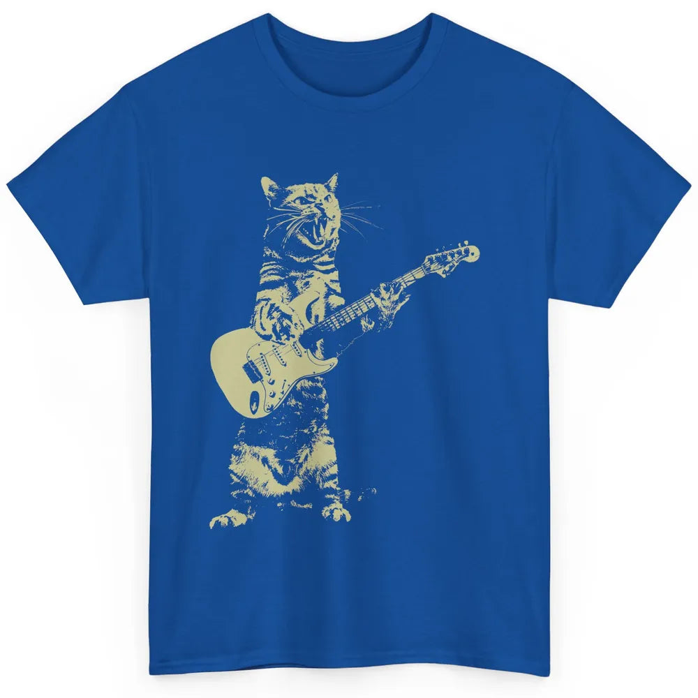 Retro Cat Playing Guitar Cat Guitarist Music Lovers Cat Mom Classic Unisex T-Shirt