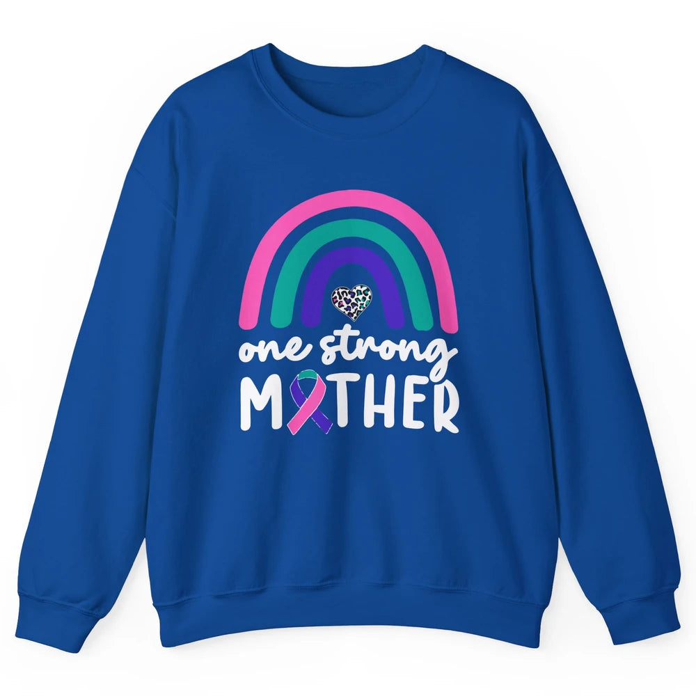 One Strong Mother Teal Rainbow Warrior Thyroid Cancer Month Unisex Crewneck Sweatshirt
