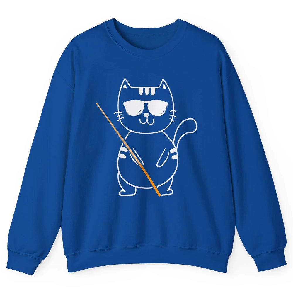 Pool Player Cool Cat Sunglasses Eight Balls Pool Snooker Pun Unisex Crewneck Sweatshirt