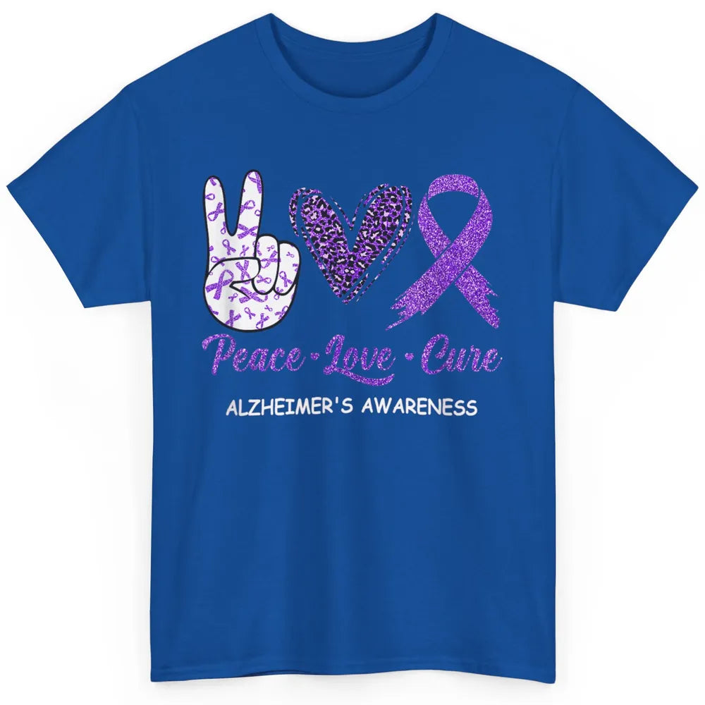 Peace Love Cure Purple Ribbon Alzheimer Disease Awareness Classic Unisex T-Shirt