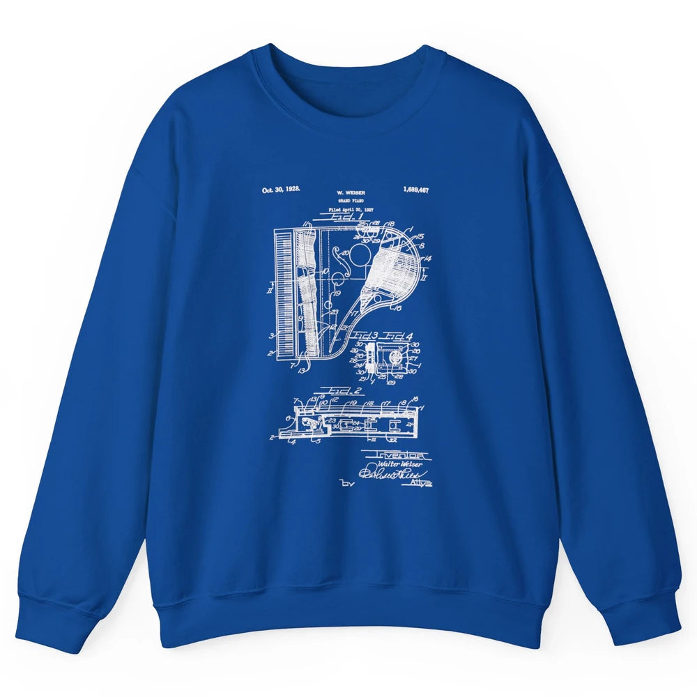 Piano Patent Style Vintage Grand Pianist Line Art Drawing Unisex Crewneck Sweatshirt