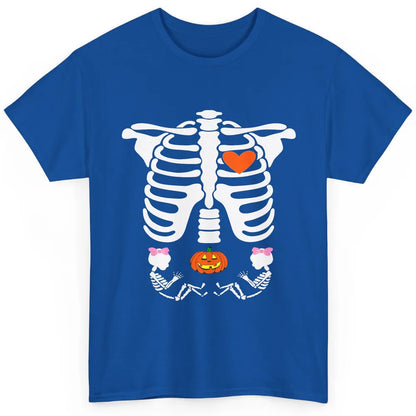 Pregnant Halloween Skeleton Baby Twins Witch Pumpkin Costume Classic Unisex T-Shirt