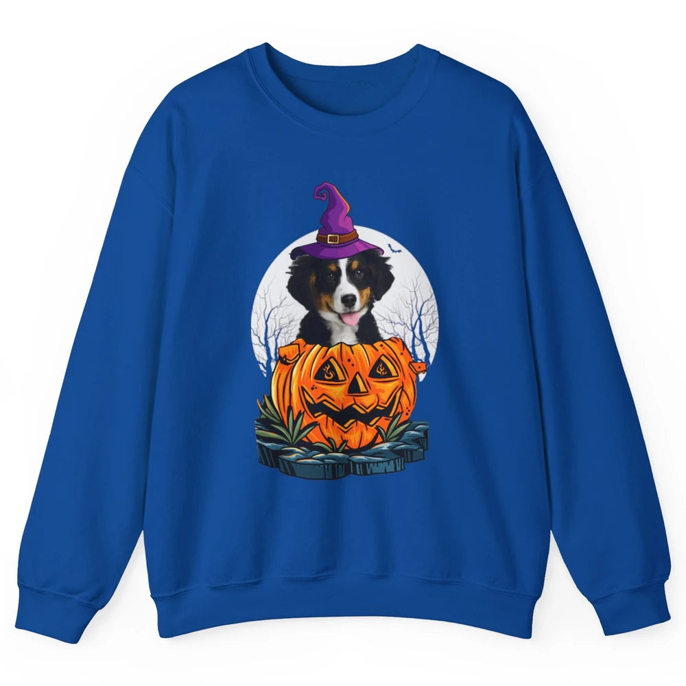 Bernese Mountain Dog Witch Pumpkin Halloween Spooky Season Unisex Crewneck Sweatshirt