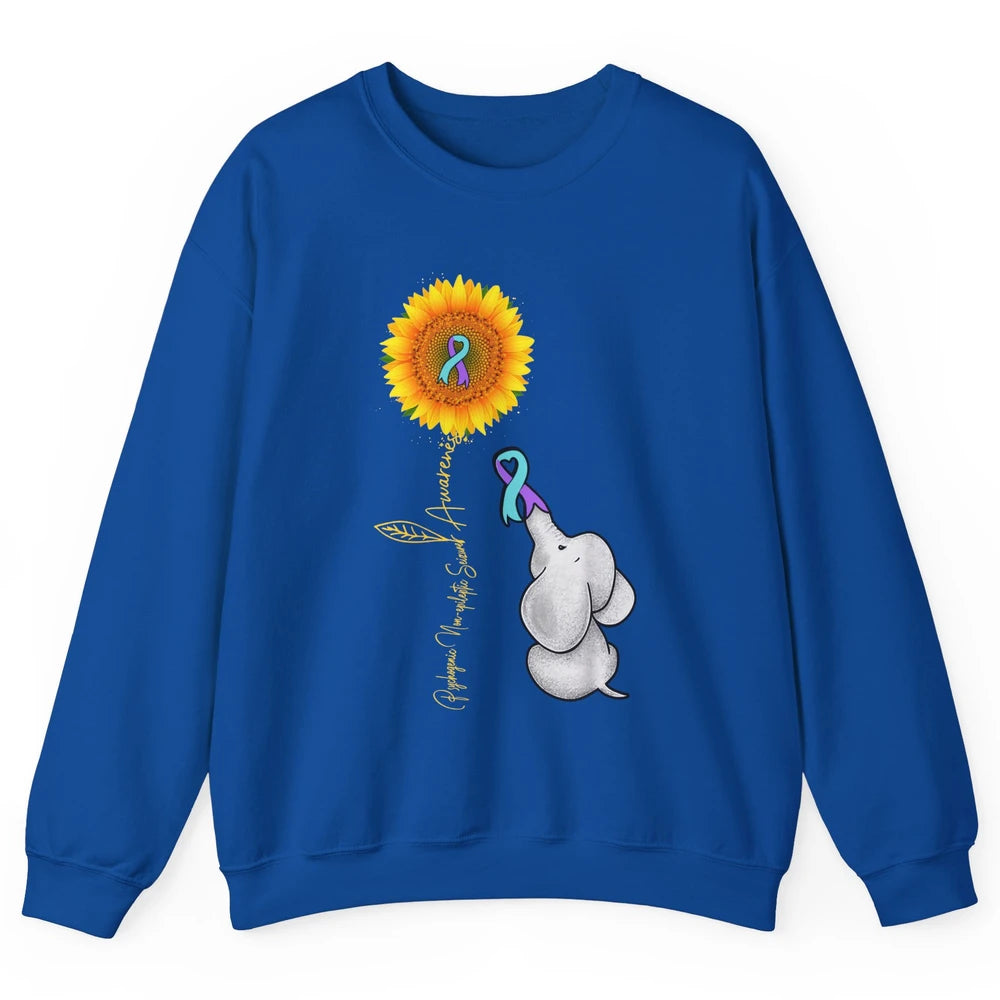 PNES Awareness Purple Teal Ribbon Sunflower Baby Elephant Unisex Crewneck Sweatshirt