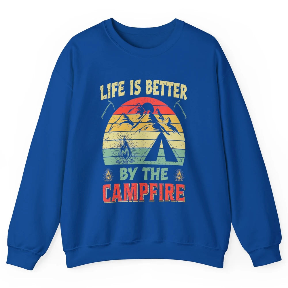 Retro Life Better By Campfire Happy Camp Nature Outdoor Camp Unisex Crewneck Sweatshirt