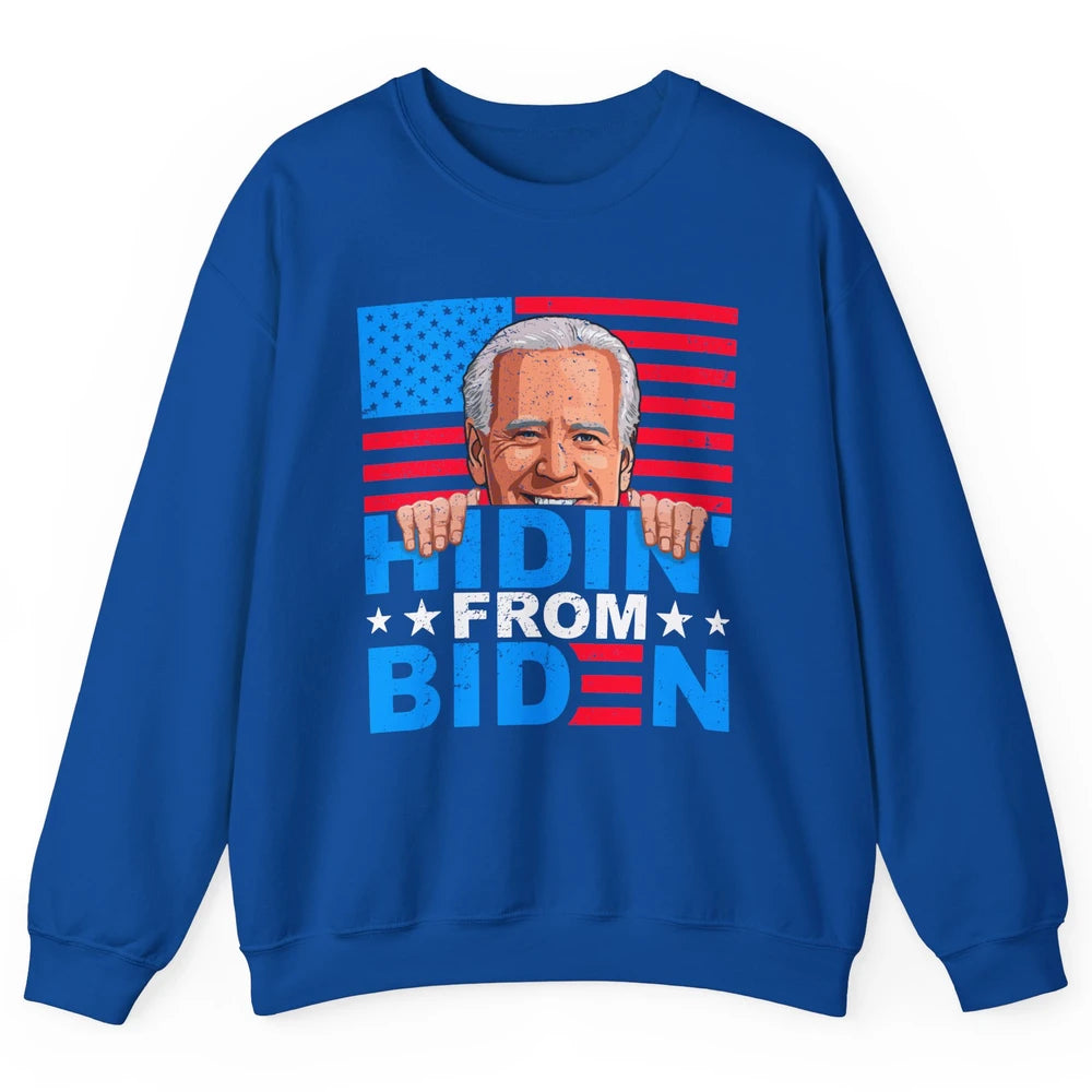 Retro Funny Joe Biden Hiding From Biden Anti Liberal US Flag Unisex Crewneck Sweatshirt