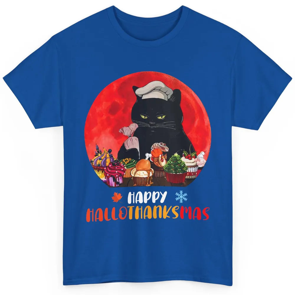 Black Cat Happy Hallothanksmas Baker Cat Halloween Christmas Classic Unisex T-Shirt