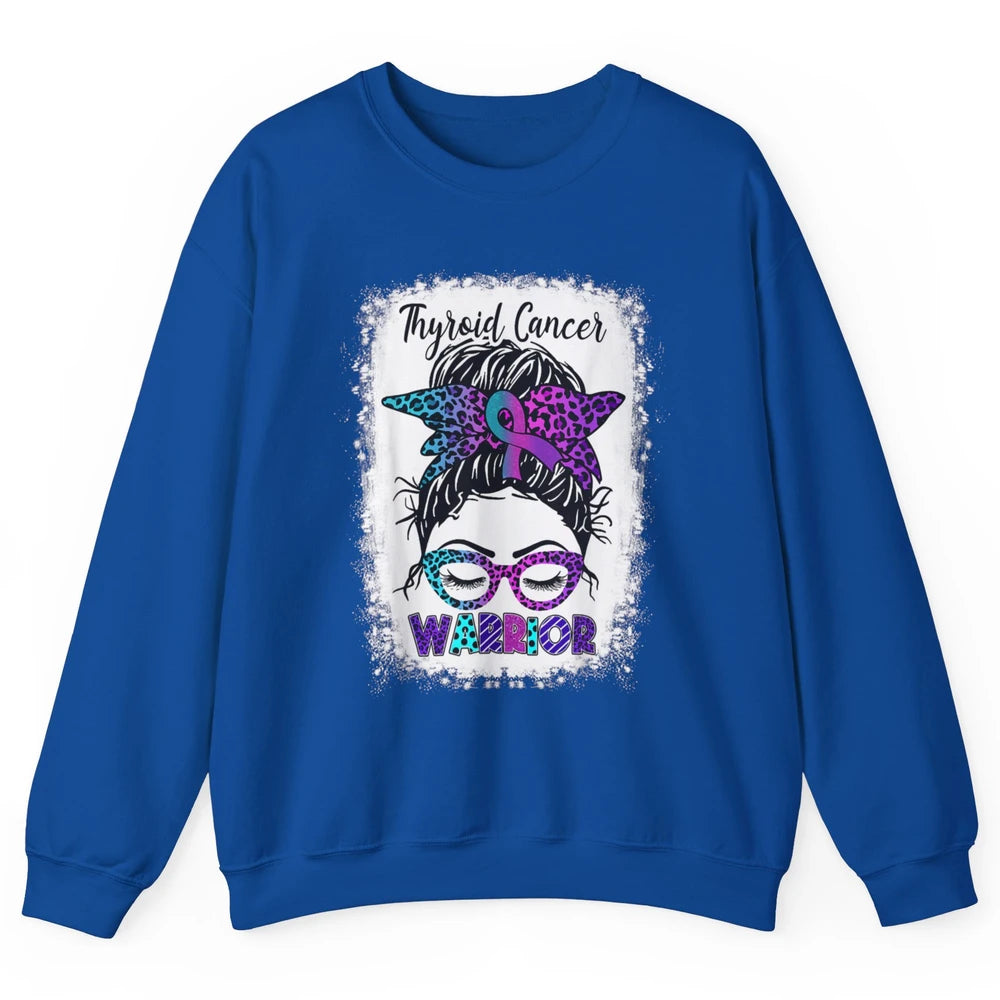 Messy Hair Woman Leopard Warrior Thyroid Cancer Awareness Unisex Crewneck Sweatshirt