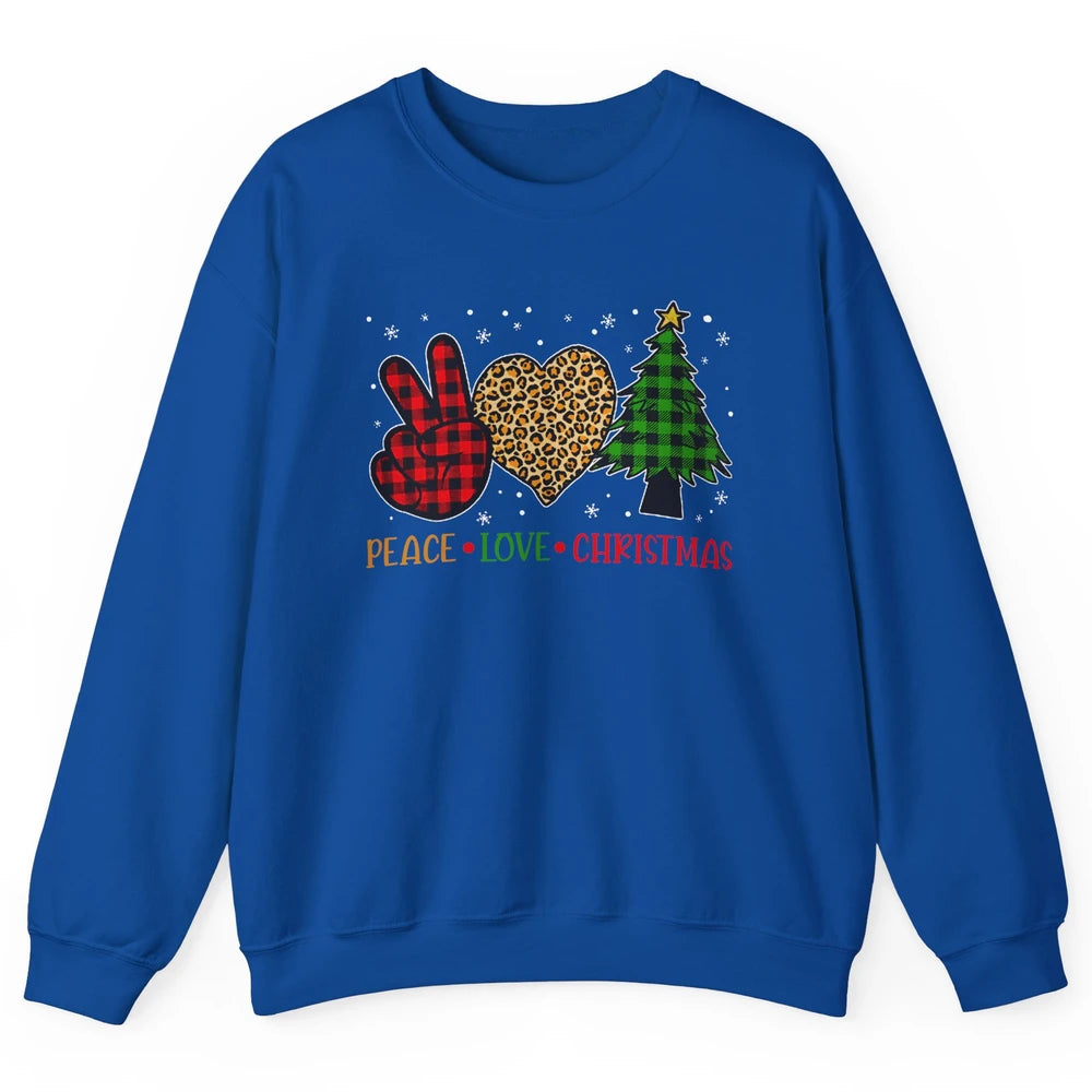 Peace Love Christmas Cute Christmas Heart Plaid Xmas Gift Unisex Crewneck Sweatshirt