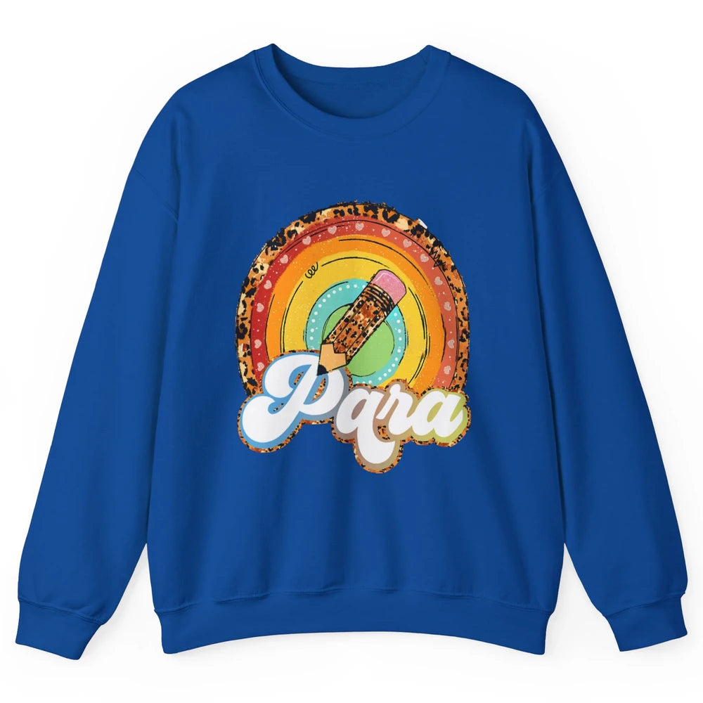 Retro Leopard Rainbow Paraprofessional Teacher Para Squad Unisex Crewneck Sweatshirt