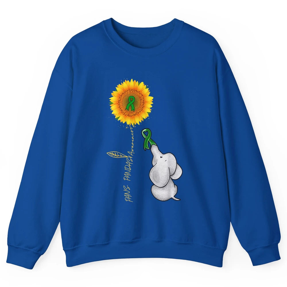 PANS/PANDAS Awareness Green Ribbon Sunflower Baby Elephant Unisex Crewneck Sweatshirt