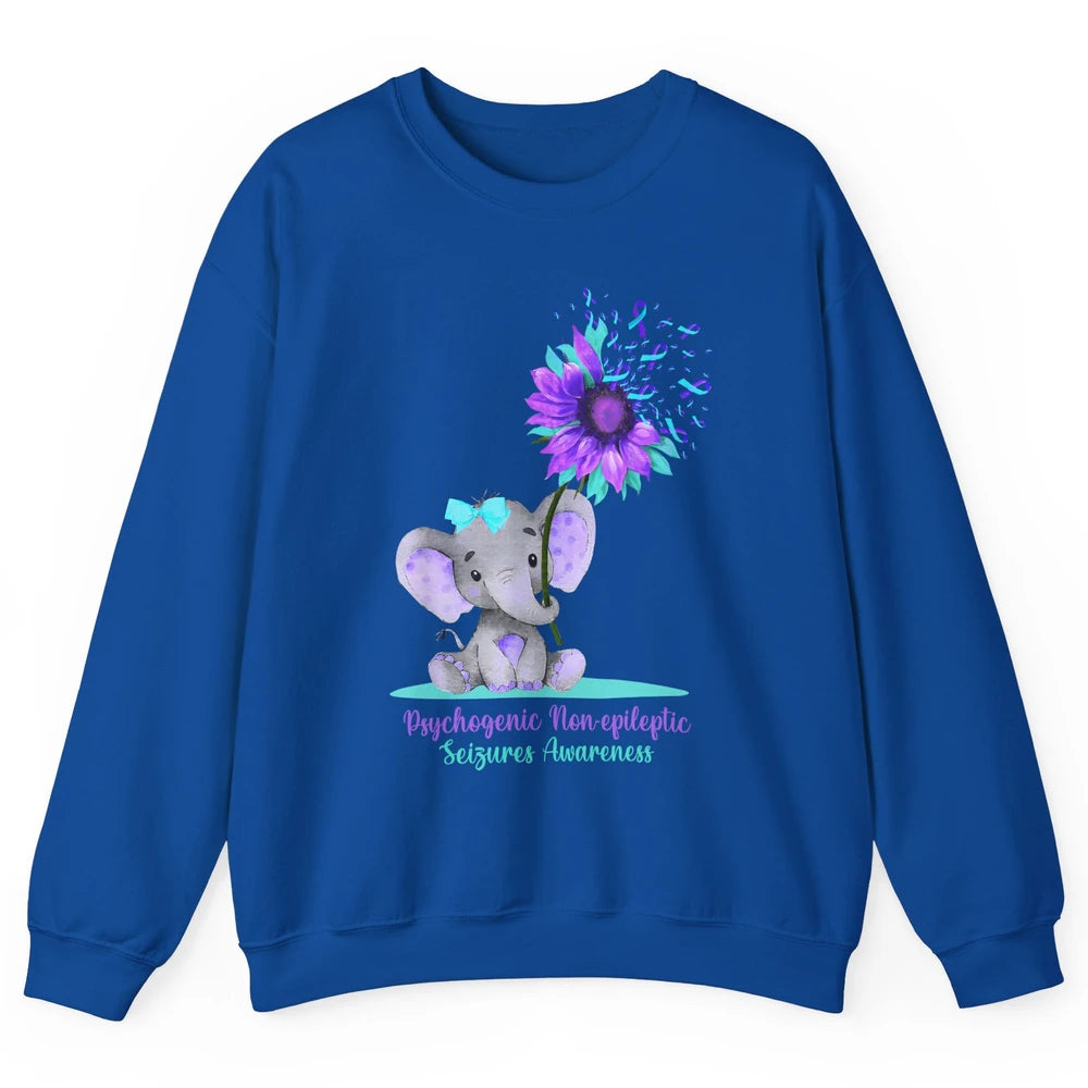 PNES Awareness Purple Teal Ribbon Sunflower Baby Elephant Unisex Crewneck Sweatshirt