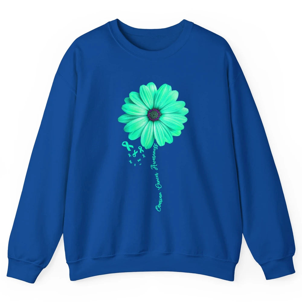 Ovarian Cancer Awareness Daisy Flower Teal Ribbon Cancer Unisex Crewneck Sweatshirt