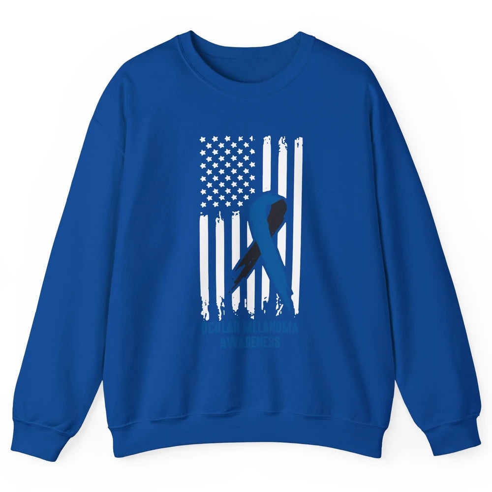Ocular Melanoma Awareness Ribbon No One Fight Alone US Flag Unisex Crewneck Sweatshirt