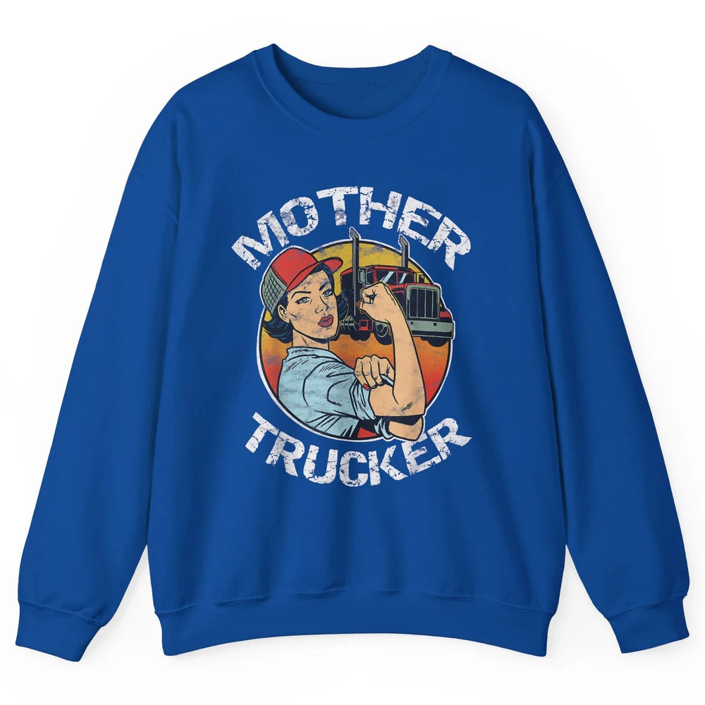Retro Mother Trucker Truck Driver Mom Life Mothers Day Women Unisex Crewneck Sweatshirt