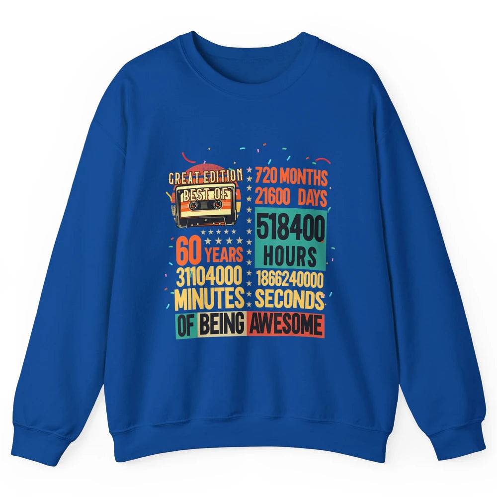 Retro 60s Lifetime Cassette Music Count Down 60th Birthday Unisex Crewneck Sweatshirt