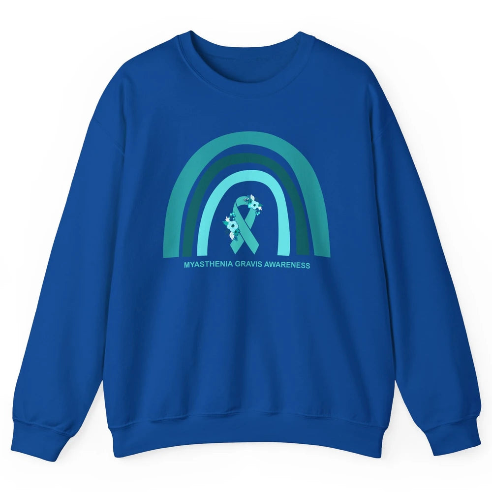 Myasthenia Gravis Awareness Floral Teal Ribbon Rainbow Unisex Crewneck Sweatshirt